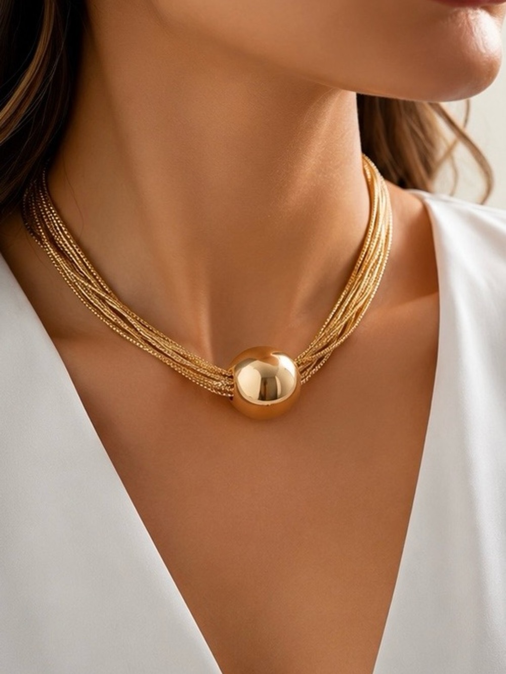 Anthropologie Shiny Gold Multi-Strand Knot Pendant Necklace